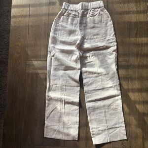 Cream vertical stripe linen pants